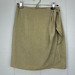 Worth Beige & Black Geometric Patterned Silk Mini Wrap Tie Skirt Size 2